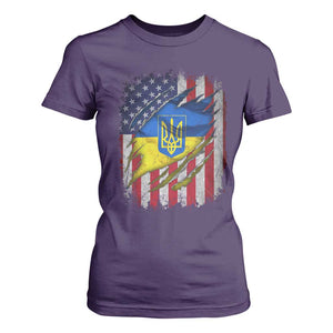 Ukrainian Americans Pride T Shirt For Women Vintage Ukraine USA Flag TS11 Purple Print Your Wear