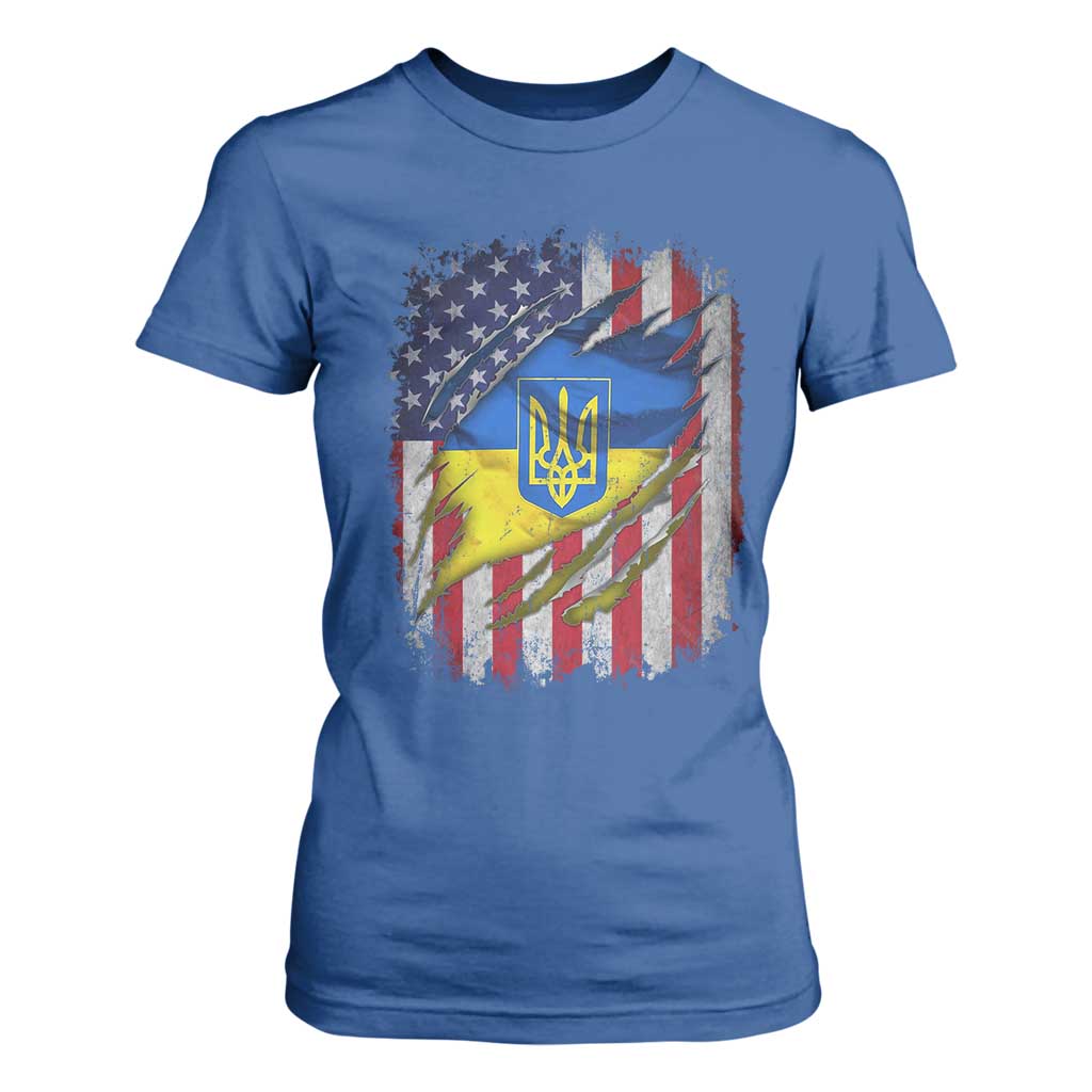 Ukrainian Americans Pride T Shirt For Women Vintage Ukraine USA Flag TS11 Royal Blue Print Your Wear
