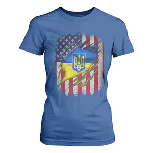 Ukrainian Americans Pride T Shirt For Women Vintage Ukraine USA Flag TS11 Royal Blue Print Your Wear