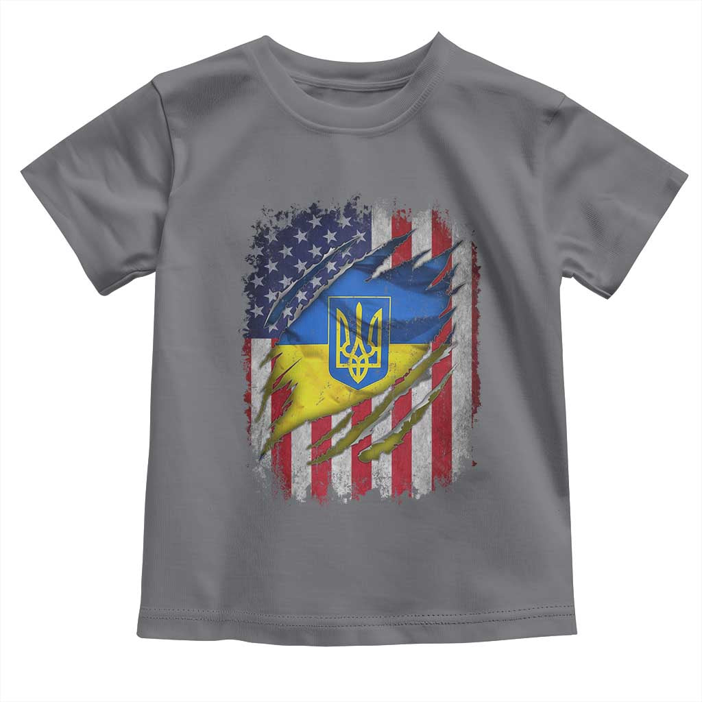 Ukrainian Americans Pride Toddler T Shirt Vintage Ukraine USA Flag TS11 Charcoal Print Your Wear