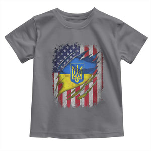 Ukrainian Americans Pride Toddler T Shirt Vintage Ukraine USA Flag TS11 Charcoal Print Your Wear