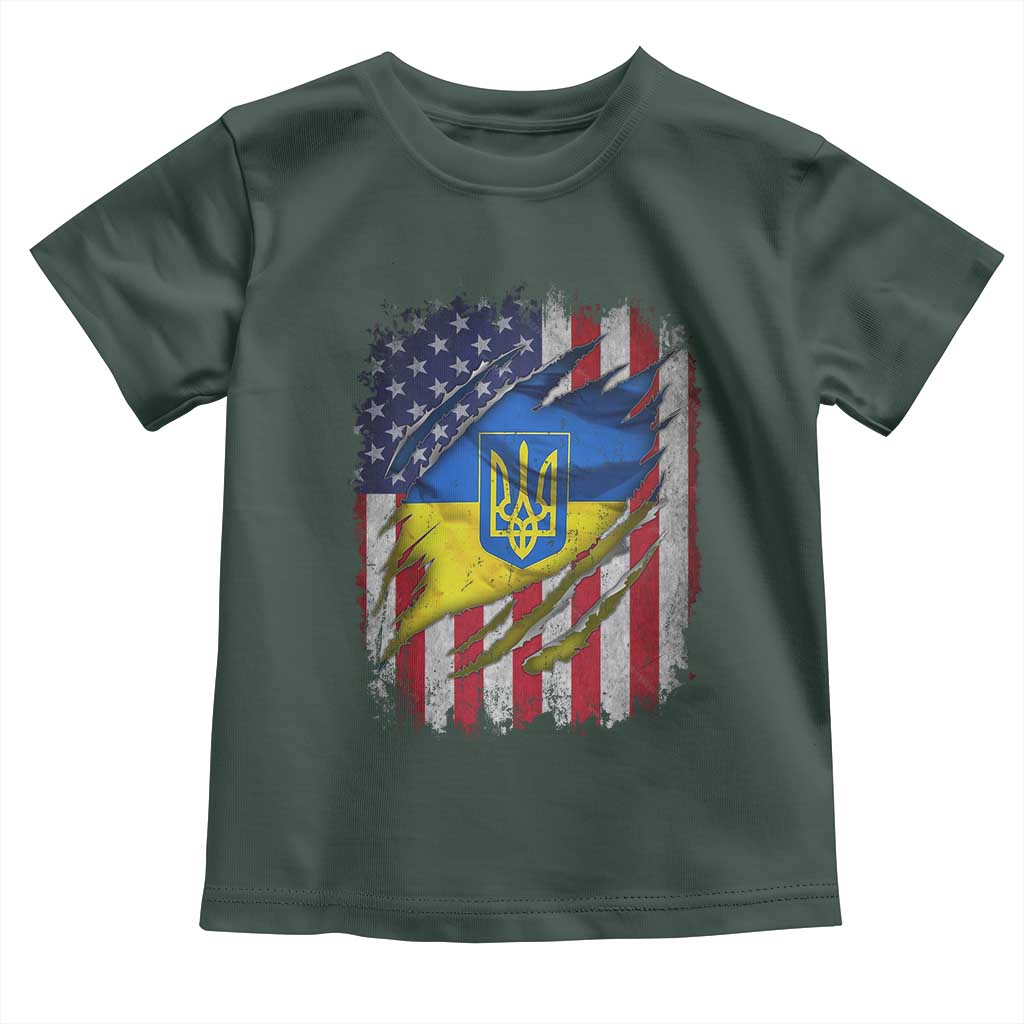 Ukrainian Americans Pride Toddler T Shirt Vintage Ukraine USA Flag TS11 Dark Forest Green Print Your Wear
