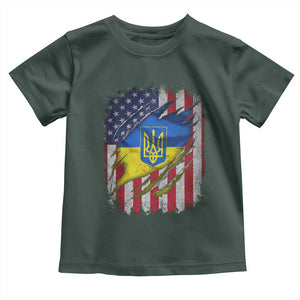 Ukrainian Americans Pride Toddler T Shirt Vintage Ukraine USA Flag TS11 Dark Forest Green Print Your Wear