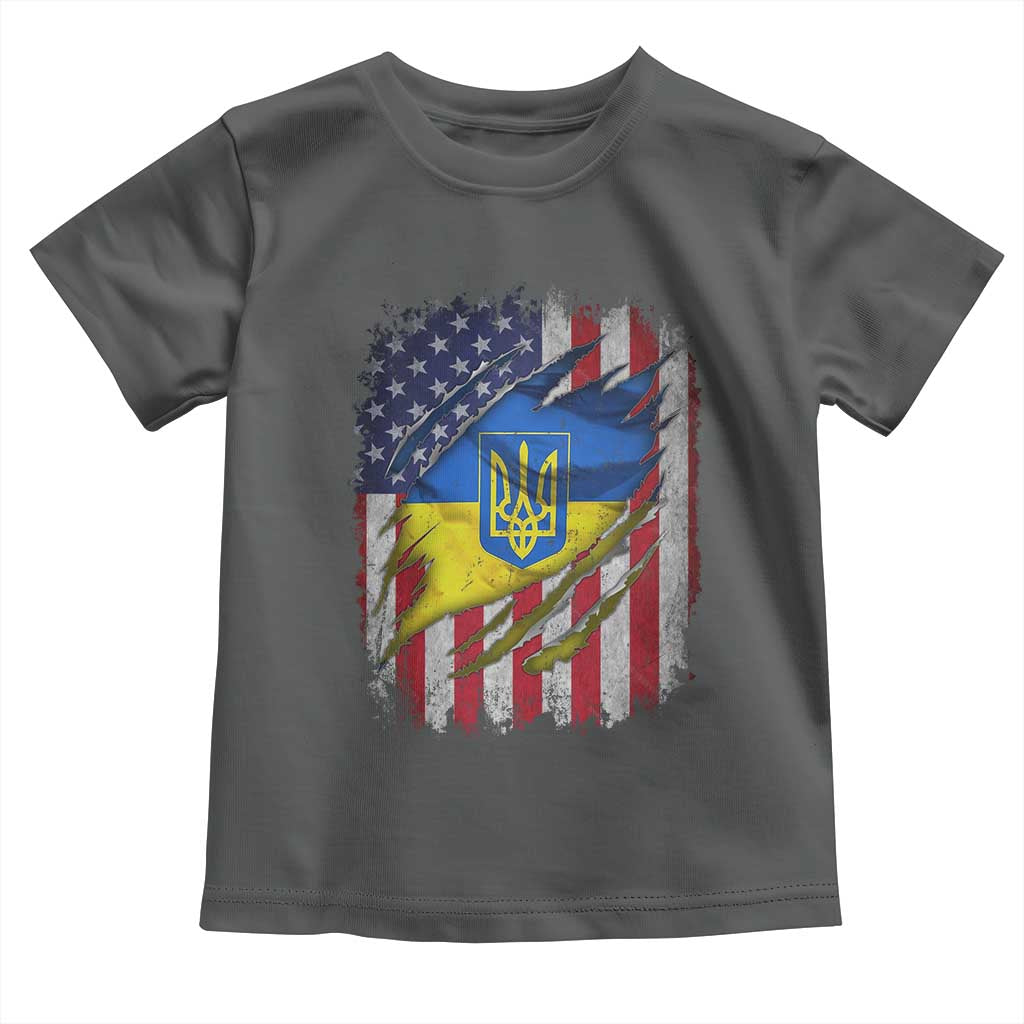 Ukrainian Americans Pride Toddler T Shirt Vintage Ukraine USA Flag TS11 Dark Heather Print Your Wear