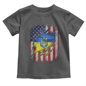 Ukrainian Americans Pride Toddler T Shirt Vintage Ukraine USA Flag TS11 Dark Heather Print Your Wear