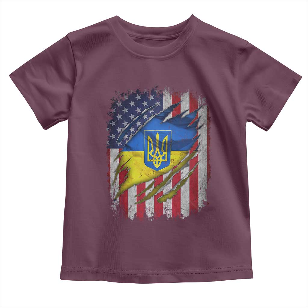 Ukrainian Americans Pride Toddler T Shirt Vintage Ukraine USA Flag TS11 Maroon Print Your Wear