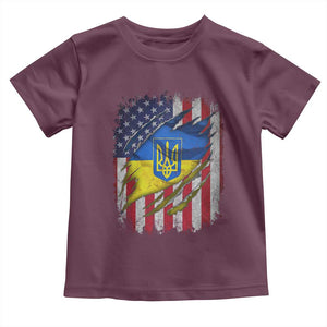 Ukrainian Americans Pride Toddler T Shirt Vintage Ukraine USA Flag TS11 Maroon Print Your Wear