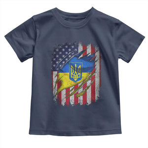 Ukrainian Americans Pride Toddler T Shirt Vintage Ukraine USA Flag TS11 Navy Print Your Wear