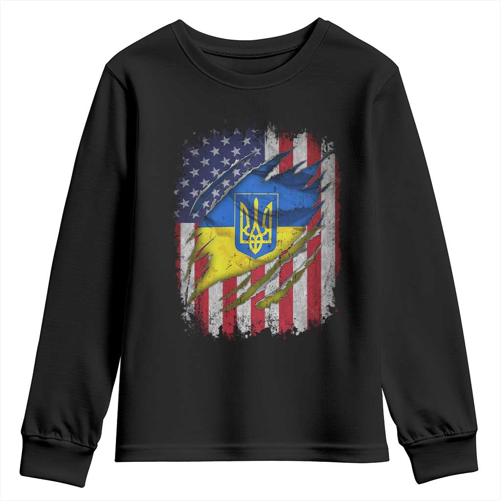 Ukrainian Americans Pride Youth Sweatshirt Vintage Ukraine USA Flag TS11 Black Print Your Wear