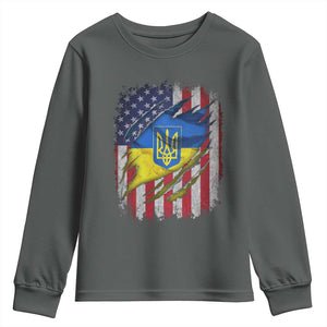 Ukrainian Americans Pride Youth Sweatshirt Vintage Ukraine USA Flag TS11 Dark Heather Print Your Wear