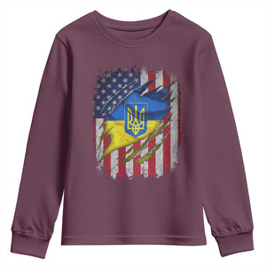 Ukrainian Americans Pride Youth Sweatshirt Vintage Ukraine USA Flag TS11 Maroon Print Your Wear