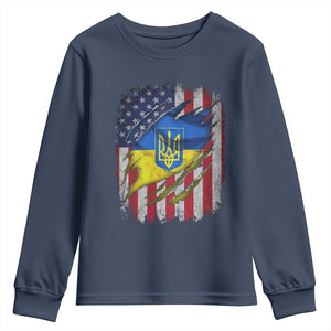 Ukrainian Americans Pride Youth Sweatshirt Vintage Ukraine USA Flag TS11 Navy Print Your Wear
