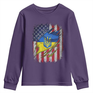 Ukrainian Americans Pride Youth Sweatshirt Vintage Ukraine USA Flag TS11 Purple Print Your Wear