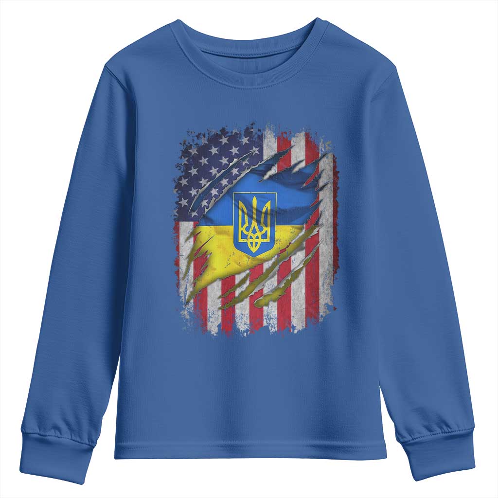 Ukrainian Americans Pride Youth Sweatshirt Vintage Ukraine USA Flag TS11 Royal Blue Print Your Wear