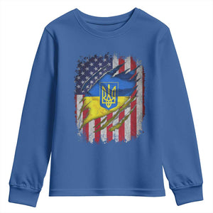 Ukrainian Americans Pride Youth Sweatshirt Vintage Ukraine USA Flag TS11 Royal Blue Print Your Wear