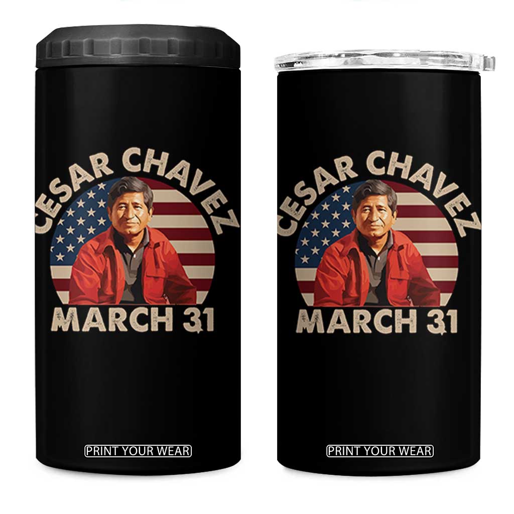 Cesar Chavez Day 4 in 1 Can Cooler Tumbler March Holiday Hispanic Heritage American Flag TS11 One Size: 16 oz Black Print Your Wear