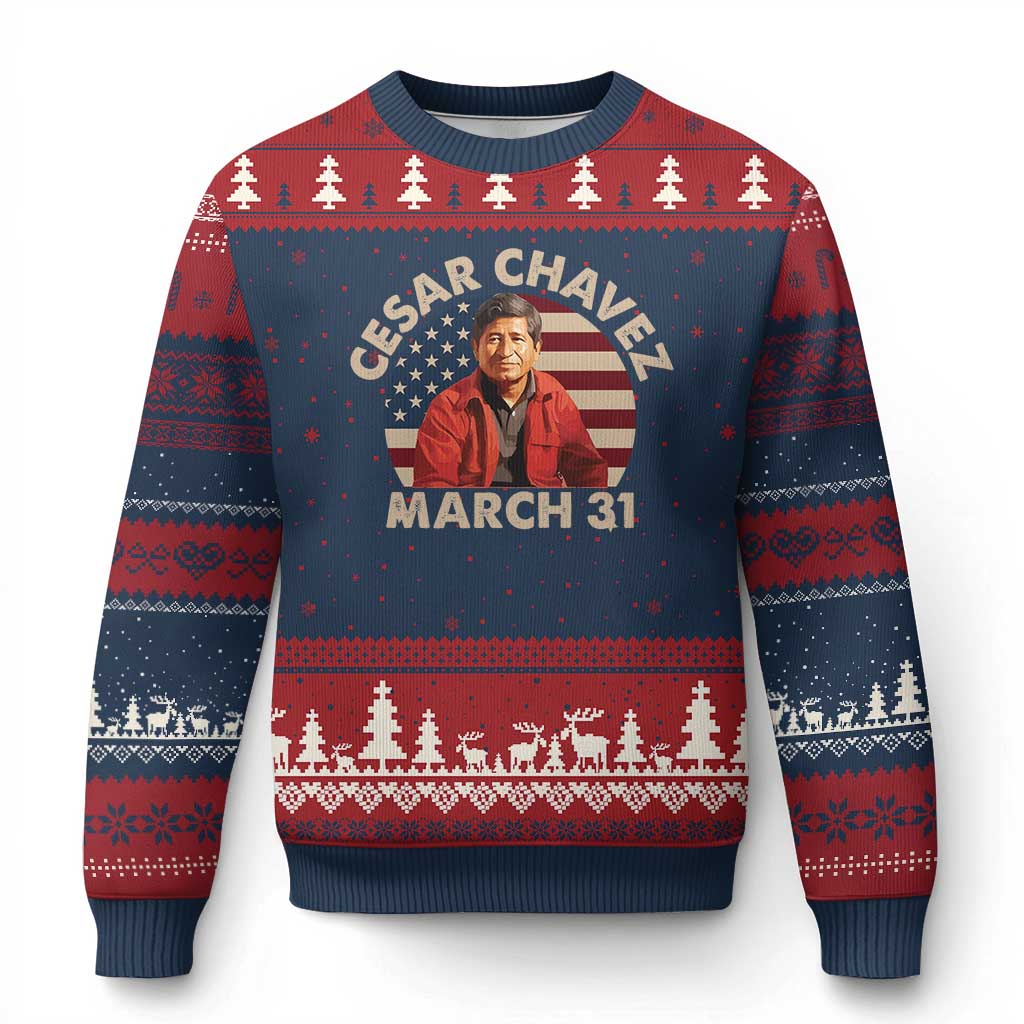 Cesar Chavez Day Ugly Christmas Sweater March Holiday Hispanic Heritage American Flag TS11 Navy Red Print Your Wear