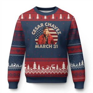 Cesar Chavez Day Ugly Christmas Sweater March Holiday Hispanic Heritage American Flag TS11 Navy Red Print Your Wear