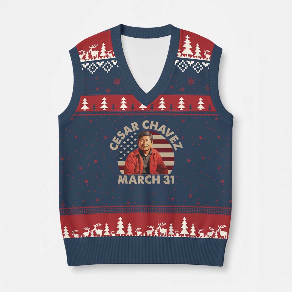 Cesar Chavez Day V-Neck Knit Sweater Vest March Holiday Hispanic Heritage American Flag TS11 Navy Red Print Your Wear