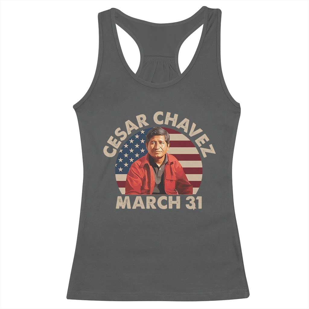 Cesar Chavez Day Racerback Tank Top March Holiday Hispanic Heritage American Flag TS11 Dark Heather Print Your Wear