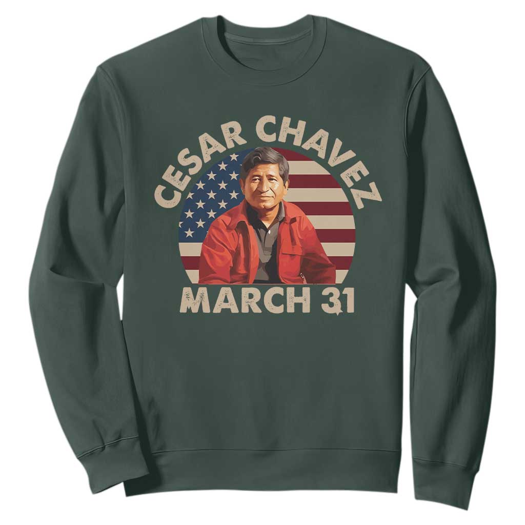 Cesar Chavez Day Sweatshirt March Holiday Hispanic Heritage American Flag TS11 Dark Forest Green Print Your Wear