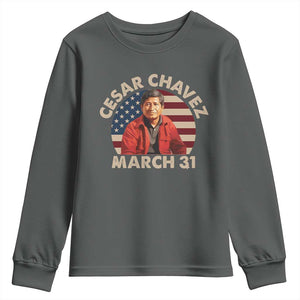 Cesar Chavez Day Youth Sweatshirt March Holiday Hispanic Heritage American Flag TS11 Dark Heather Print Your Wear