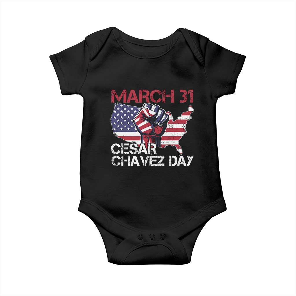 Cesar Chavez Day Baby Onesie March 31 Hand Fist American Flag TS11 Black Print Your Wear
