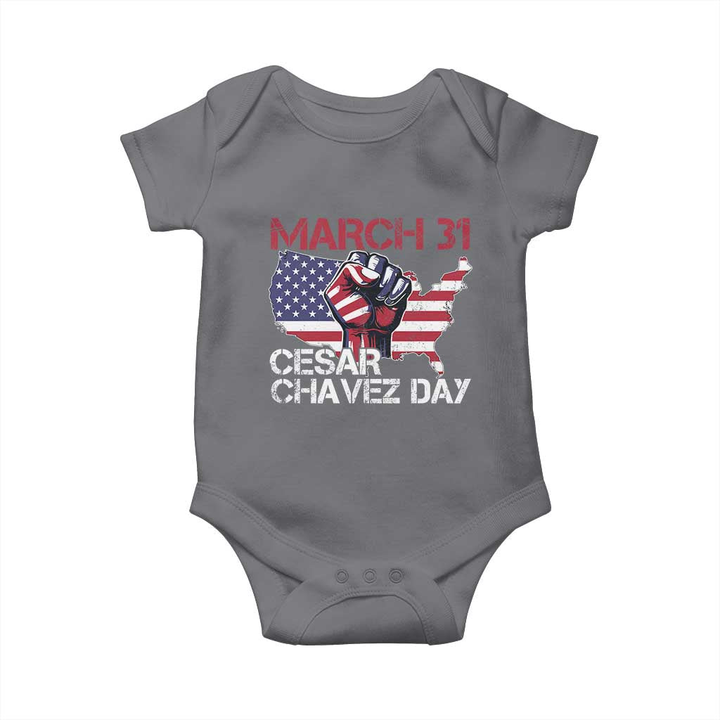 Cesar Chavez Day Baby Onesie March 31 Hand Fist American Flag TS11 Charcoal Print Your Wear