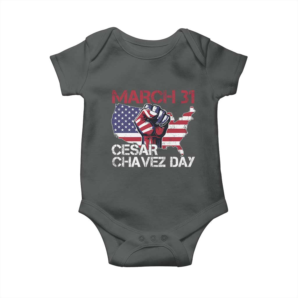 Cesar Chavez Day Baby Onesie March 31 Hand Fist American Flag TS11 Dark Heather Print Your Wear