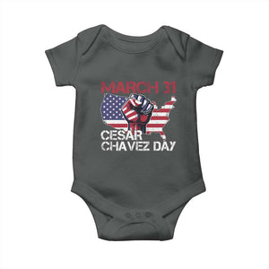 Cesar Chavez Day Baby Onesie March 31 Hand Fist American Flag TS11 Dark Heather Print Your Wear