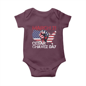 Cesar Chavez Day Baby Onesie March 31 Hand Fist American Flag TS11 Maroon Print Your Wear