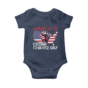 Cesar Chavez Day Baby Onesie March 31 Hand Fist American Flag TS11 Navy Print Your Wear