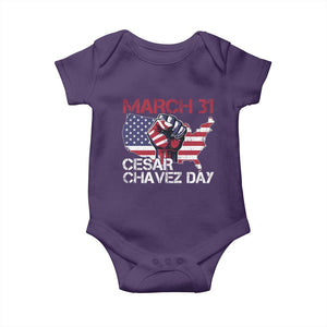 Cesar Chavez Day Baby Onesie March 31 Hand Fist American Flag TS11 Purple Print Your Wear