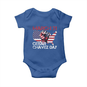Cesar Chavez Day Baby Onesie March 31 Hand Fist American Flag TS11 Royal Blue Print Your Wear