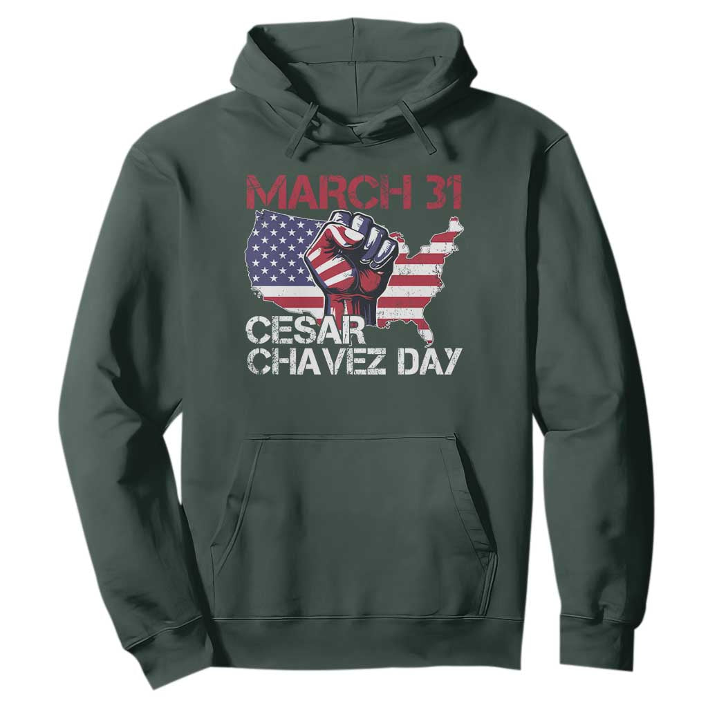Cesar Chavez Day Hoodie March 31 Hand Fist American Flag TS11 Dark Forest Green Print Your Wear