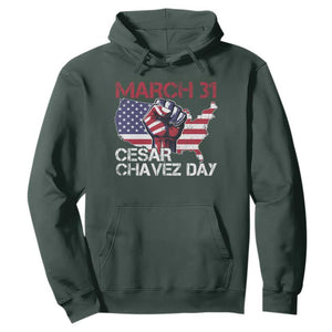 Cesar Chavez Day Hoodie March 31 Hand Fist American Flag TS11 Dark Forest Green Print Your Wear