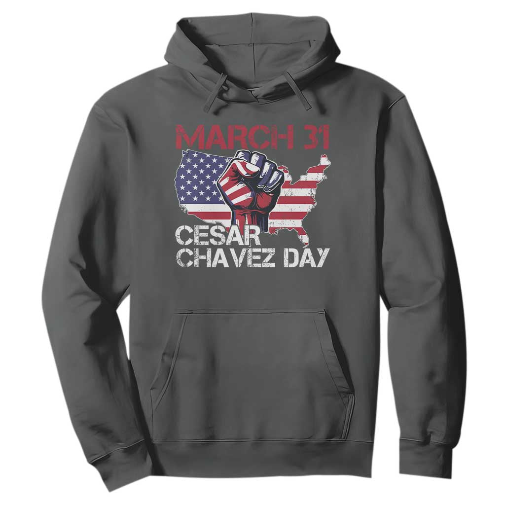 Cesar Chavez Day Hoodie March 31 Hand Fist American Flag TS11 Dark Heather Print Your Wear