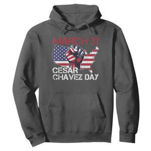 Cesar Chavez Day Hoodie March 31 Hand Fist American Flag TS11 Dark Heather Print Your Wear