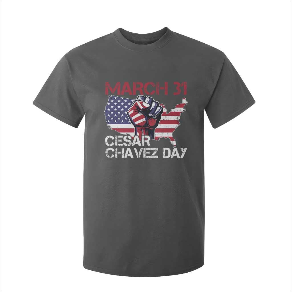 Cesar Chavez Day T Shirt For Kid March 31 Hand Fist American Flag TS11 Dark Heather Print Your Wear