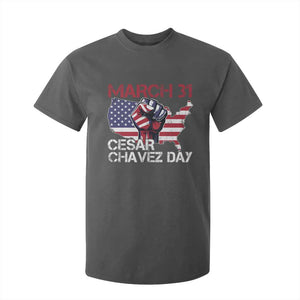 Cesar Chavez Day T Shirt For Kid March 31 Hand Fist American Flag TS11 Dark Heather Print Your Wear