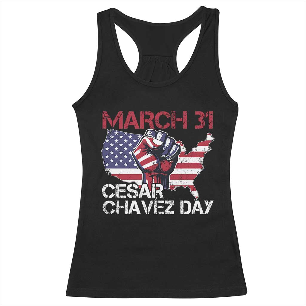 Cesar Chavez Day Racerback Tank Top March 31 Hand Fist American Flag TS11 Black Print Your Wear