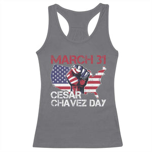 Cesar Chavez Day Racerback Tank Top March 31 Hand Fist American Flag TS11 Charcoal Print Your Wear