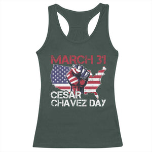 Cesar Chavez Day Racerback Tank Top March 31 Hand Fist American Flag TS11 Dark Forest Green Print Your Wear