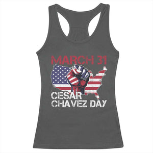 Cesar Chavez Day Racerback Tank Top March 31 Hand Fist American Flag TS11 Dark Heather Print Your Wear