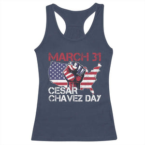 Cesar Chavez Day Racerback Tank Top March 31 Hand Fist American Flag TS11 Navy Print Your Wear