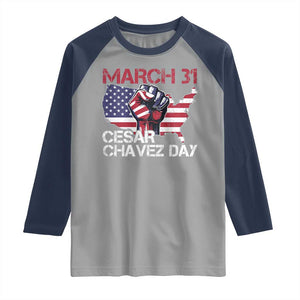 Cesar Chavez Day Raglan Shirt March 31 Hand Fist American Flag TS11 Sport Gray Navy Print Your Wear