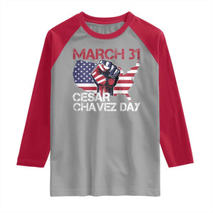 Cesar Chavez Day Raglan Shirt March 31 Hand Fist American Flag TS11 Sport Gray Red Print Your Wear