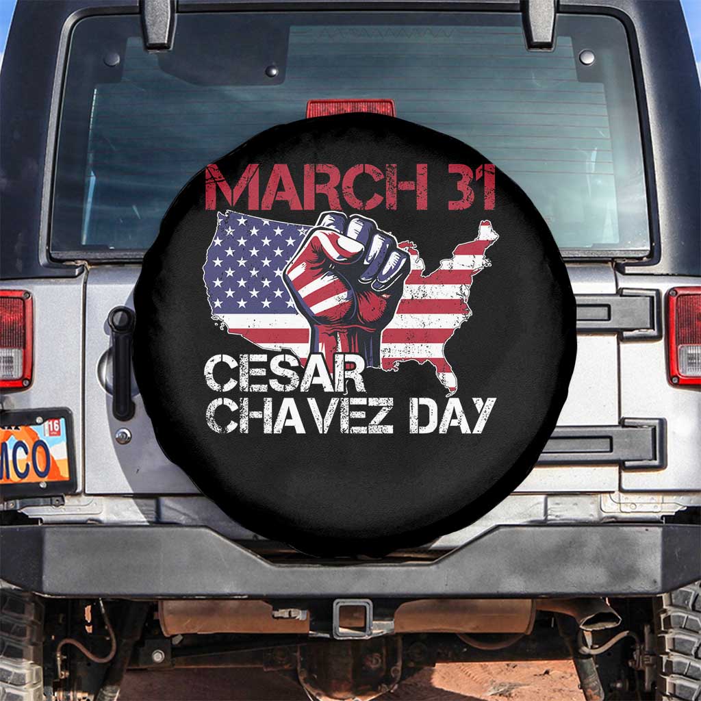 Cesar Chavez Day Spare Tire Cover March 31 Hand Fist American Flag TS11 No hole Black Print Your Wear