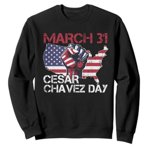 Cesar Chavez Day Sweatshirt March 31 Hand Fist American Flag TS11 Black Print Your Wear