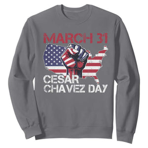 Cesar Chavez Day Sweatshirt March 31 Hand Fist American Flag TS11 Charcoal Print Your Wear